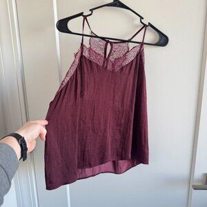Lauren Conrad Maroon Lace Silk Top